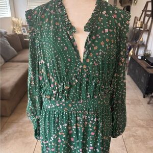 Green Floral Ruffle Dress
